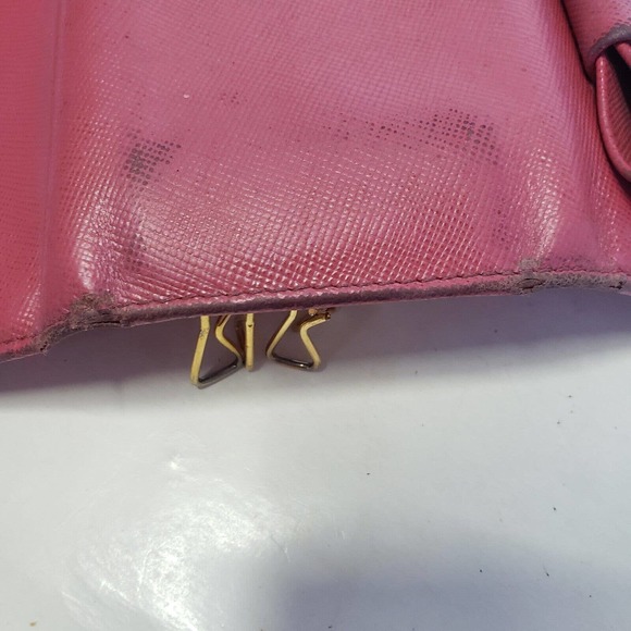 PRADA Leather Logo Wallet Small Pink Saffiano Compact Key Case Hooks Holder Bow - Picture 10 of 12